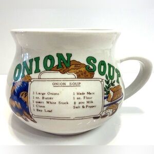 Vintage Onion Soup Recipe Mug – Ceramic Soup Bowl with Handle – Made in China